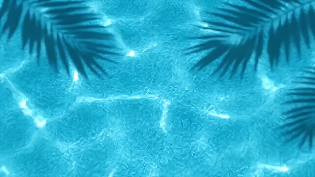 Clear blue water surface with a soft tropical palm shadow cast on the pool bottom.