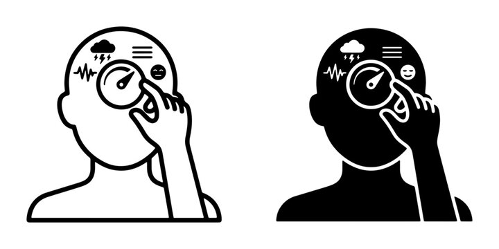 Mind Control Icon Set, Mental State Meter, Emotional Gauge, Brain Activity Symbols, Psychological Insight Vector