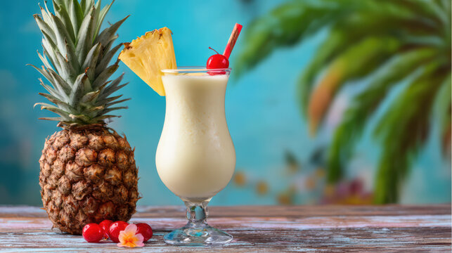 refreshing pina colada with pineapple wedge in glass