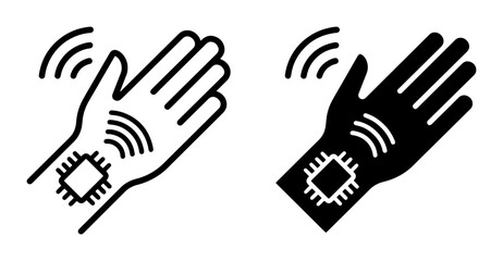 Obraz premium Human Hand with Embedded Microchip and Wireless Signal Icons, Technology Concept Vector Illustrations