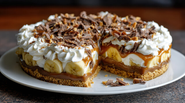 banoffee pie with biscuit base and caramel banana topping