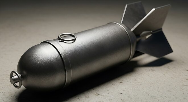 Gray bomb with fins on textured surface illustration