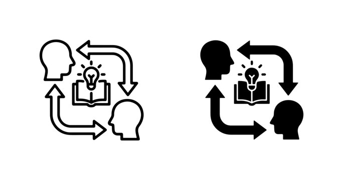 Knowledge Exchange Icons, Learning Process Symbols, Idea Sharing Graphics, Collaboration Workflow Vector Set