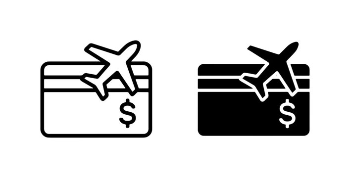 Airplane and Credit Card Icons, Travel Payment and Booking Vector Graphics, Flight Purchase and Loyalty Program Symbols