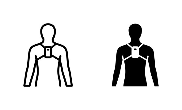 Chest Harness Mount Icon Set, Body Camera Strap Vector Graphics, Action Cam Gear Silhouette, Outdoor Adventure Equipment
