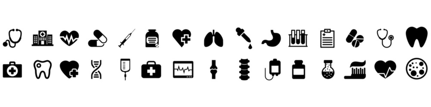 Medical icon vector set. Health illustration symbol collection. medicine sign. Pils web icons.