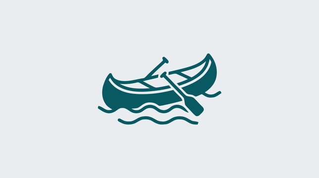 Dark green canoe with paddle.