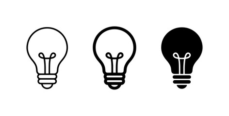 Set of three light bulb icons, including outline, filled, and silhouette styles, representing ideas, innovation, and creativity in vector format for graphic design © Saiful