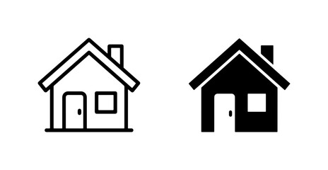 Fototapeta premium Simple House Icons, Minimalist Home Symbols, Outline and Solid Fill Building Graphics, Residential Property Vector Set
