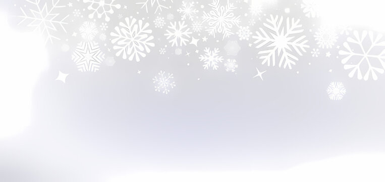 Christmas winter background with snowflakes and Christmas tree decoration vector illustration, holiday celebration design, blue and silver seasonal pattern
