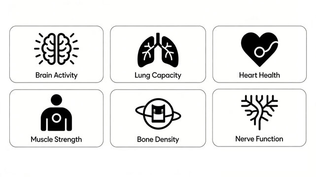 Presenting the health of the brain, heart, lungs, muscles, and nerves, representing the concepts of multi organ system maintenance, middle-aged and elderly health management, and chronic disease 
