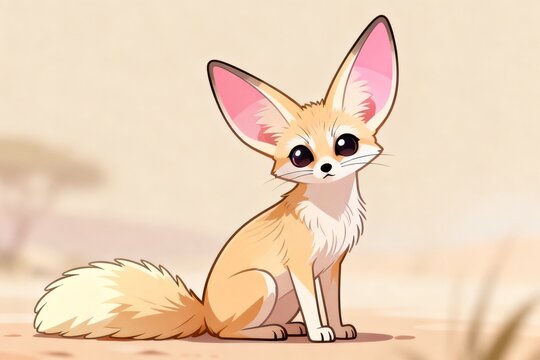 Cute cartoon fennec fox in desert