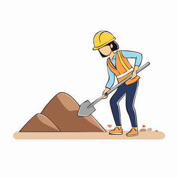 Construction worker digging with shovel