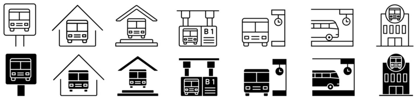 Bus station icon vector set. Depot Illustration sign collection. Bus stop symbol. Bus logo.