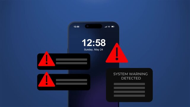 System Warning Alert Notification on Smartphone Screen, Mobile Cyber Security Breach Warning, Critical Error Popup Interface