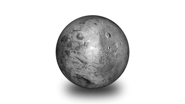 Monochromatic Rocky Planet with Detailed Surface and Craters on a White Background
