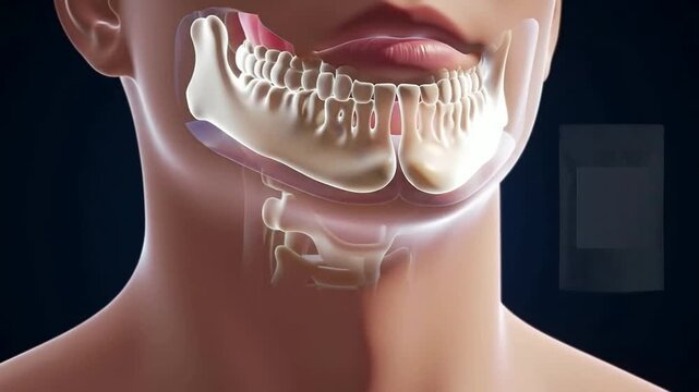 Detailed 3D Anatomical Illustration of Human Lower Jaw and Throat For Medical and Educational Use Featuring Dental Structure and Functions