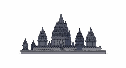 Obraz premium Ornate ancient temple complex with multiple pointed towers and a central structure