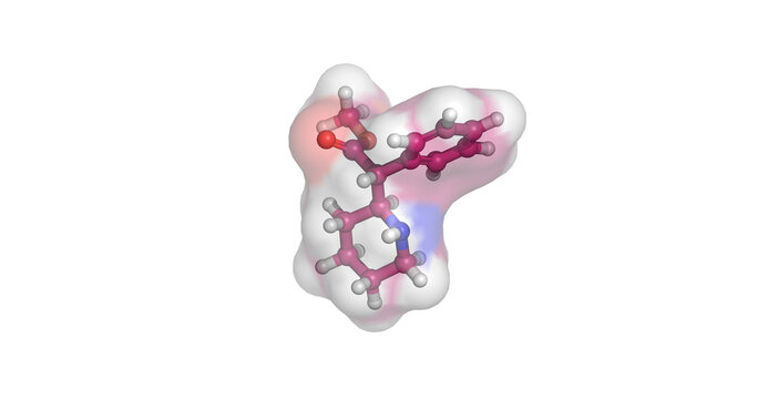 Methylphenidate, central nervous system stimulant drug for attention deficit disorder/ADHD, 3D molecule 4K