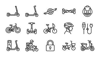 Electric Scooter, Bike, and Personal Transport Icons: Modern Mobility Vector Set © Ismail