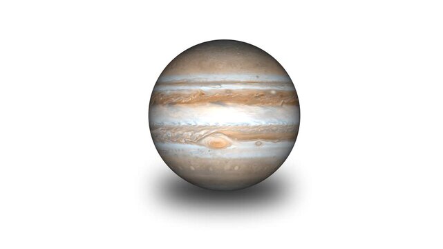 Jupiter with Prominent Bands and Great Red Spot Isolated on White Background planet