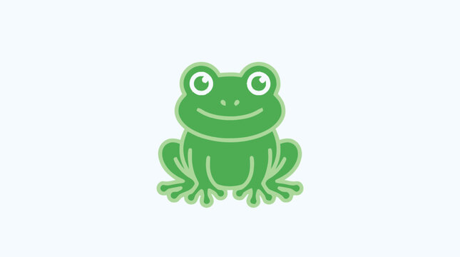 Green cartoon frog smiling sitting.
