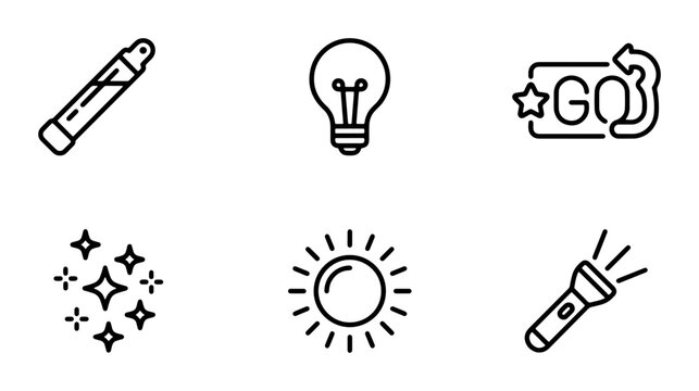 Light Bulb, Flashlight, Sun Icons: Bright Ideas, Energy, Illumination, Shine, Glow