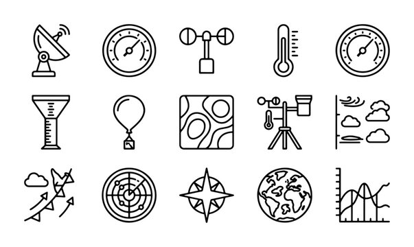 Weather Icons Set: Meteorology, Climate, Forecasting Tools, Meteorology Instruments, Meteorology Equipment