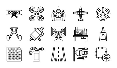 Aircraft and Drone Icons: Aviation, Remote Control, Propeller, Wind Sock, Vector Set © Ahsan