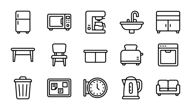 Modern Kitchen Appliance Icons Set, Vector Graphics for Home Design & Cooking Concepts