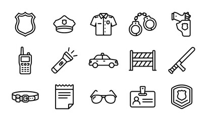 Police Icons Set: Law Enforcement Symbols, Security Gear, and Justice Elements for Legal and Safety Concepts © Zihad