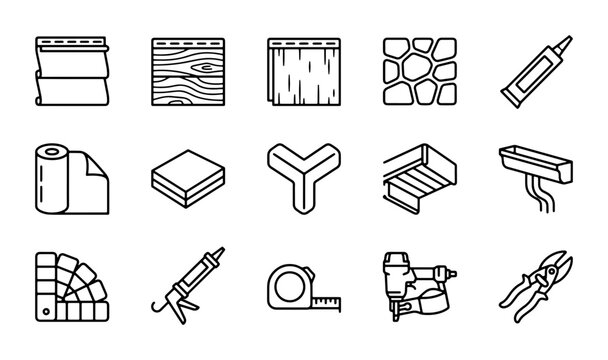 Construction Materials Icons Set, Building Supplies Vector Graphics, Home Renovation Tools, DIY Elements