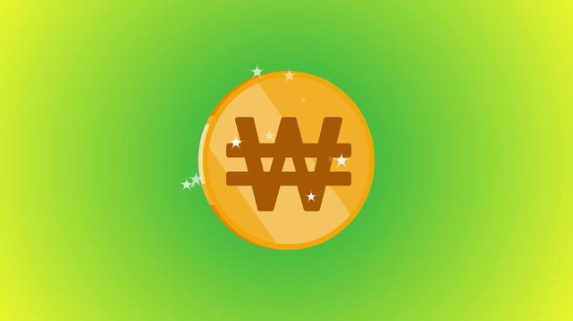 A single gold Bitcoin cryptocurrency coin viewed from the side with a subtle star pattern on its surface against a bright green and yellow gradient background