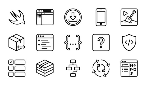 Coding and Development Icons: Swift, Code, UI, Data, Mobile, Software Engineering
