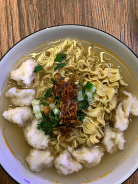 Bowl of Mie Goreng Noodles with Fish Cakes