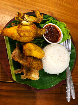 Indonesian Fried Chicken Platter with Rice