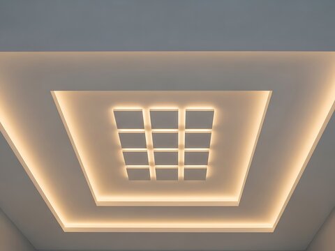 Modern False Ceiling Design with Warm Recessed LED Lighting