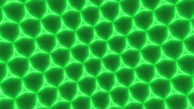 Abstract Geometric Pattern of Glowing Green Neon Triangles on a Dark Background seamless