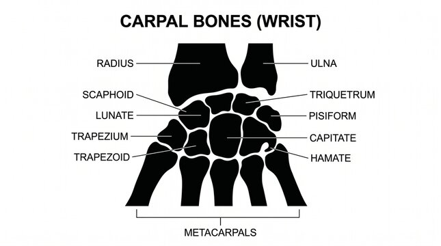 Diagram of the carpal bones of the human wrist labeled human body skeleton