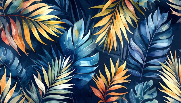 Tropical colorful leaves pattern background.