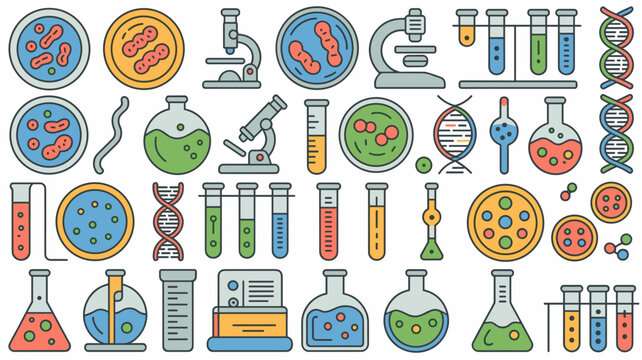 Microscope research vector icon collection &ndash; Great for cell biology coursework, scientific laboratory manuals, or medical infographics.
