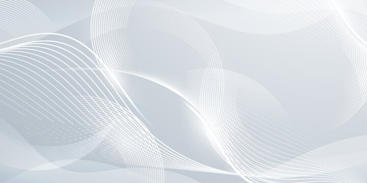 Futuristic abstract white wave lines on light gray background, dynamic technology texture banner for modern business, web and presentation design.