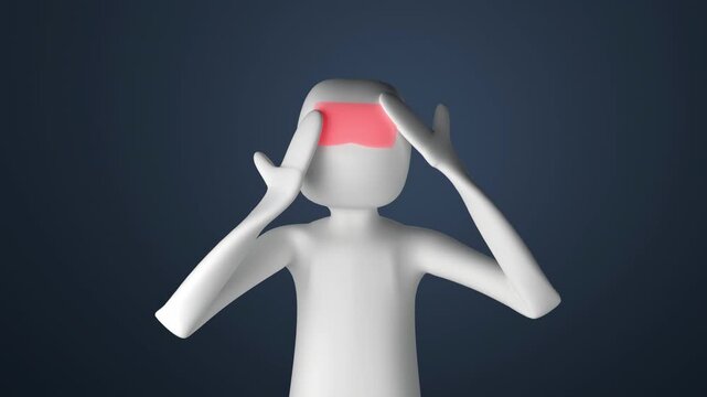 Forehead headache pain with pressure in frontal area, stress and sinus problem health concept