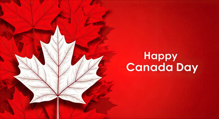 Obraz premium Canada Day celebration with isolated maple leaf on vibrant red background