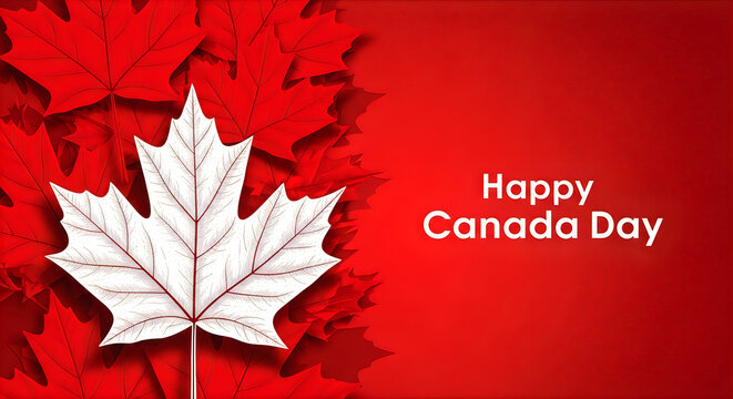 Canada Day celebration with isolated maple leaf on vibrant red background