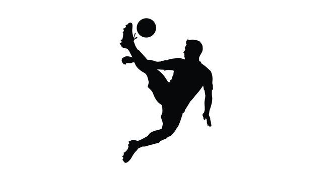 Soccer player heading ball in mid air black silhouette