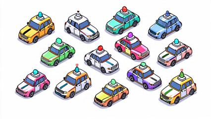 Colorful Toy Police Cars in a Group, Playful Children's Vehicles for Kids Entertainment © Vento Vf