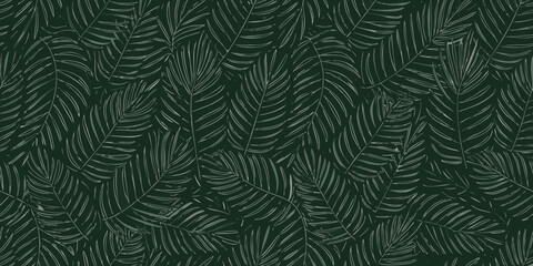 seamless fern pattern with stylized leaves on a dark green background © Ella