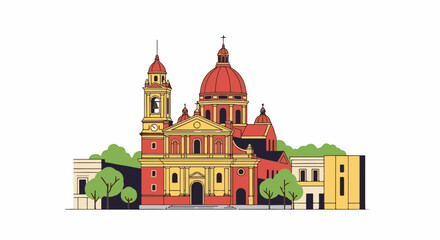 Fototapeta premium Ornate religious building with domed roofs and bell tower
