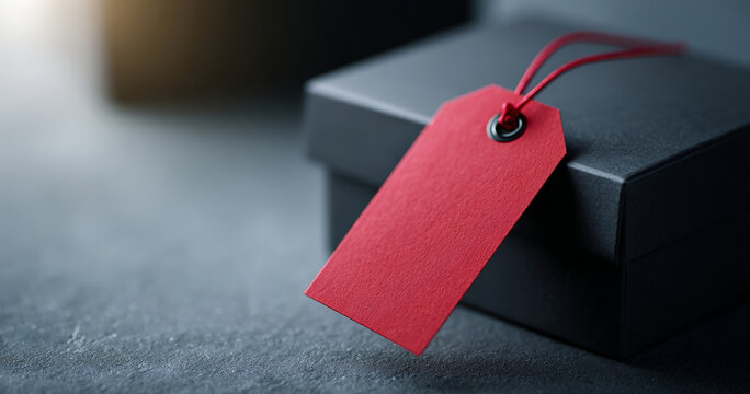 Black gift box with red price tag